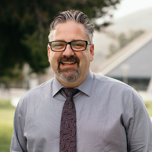 President Thomas with students